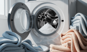 do bębna wystarczy wsypać trzy łyżki, aby twoje ręczniki stały się miękkie i puszyste jak nowe. prosty sposób na idealną świeżość i komfort w każdym użyciu.