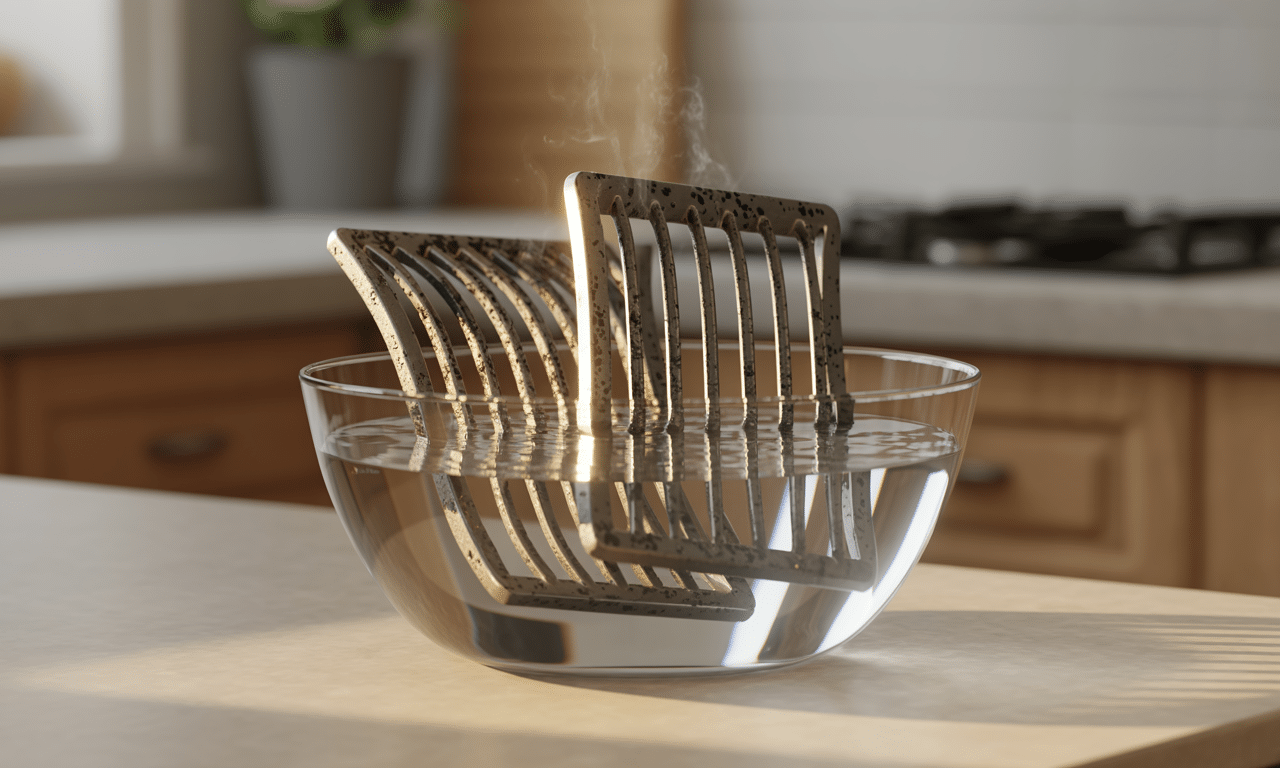 rozpuść w misce z ciepłą wodą i wrzuć brudne palniki, aby łatwo usunąć brud i spaleniznę bez wysiłku.