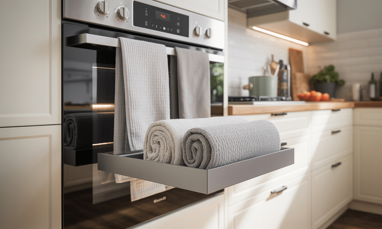 odkryj nowy sposób przechowywania ściereczek, które znikają z drzwiczek piekarnika, zdobywając dużą popularność. spraw, by twoja kuchnia była bardziej uporządkowana i stylowa!