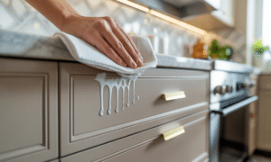 wlej 3 krople, wymieszaj i przetrzyj szafki kuchenne - tłuszcz znika natychmiast! skuteczny sposób na czyste i lśniące kuchenne powierzchnie.