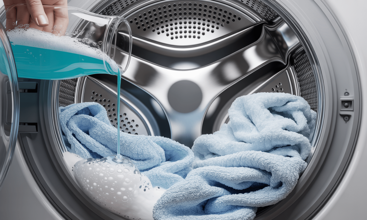 wsyp pół szklanki do bębna pralki i nastaw pranie, aby ręczniki były miękkie i puszyste jak chmurka.